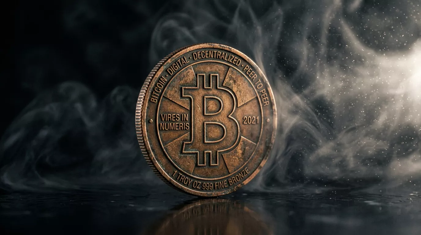 Bitcoin'i volatiilsus panustamisel: üksik Bitcoin-münt tumedas tossus kontrastse külgvalguse all
