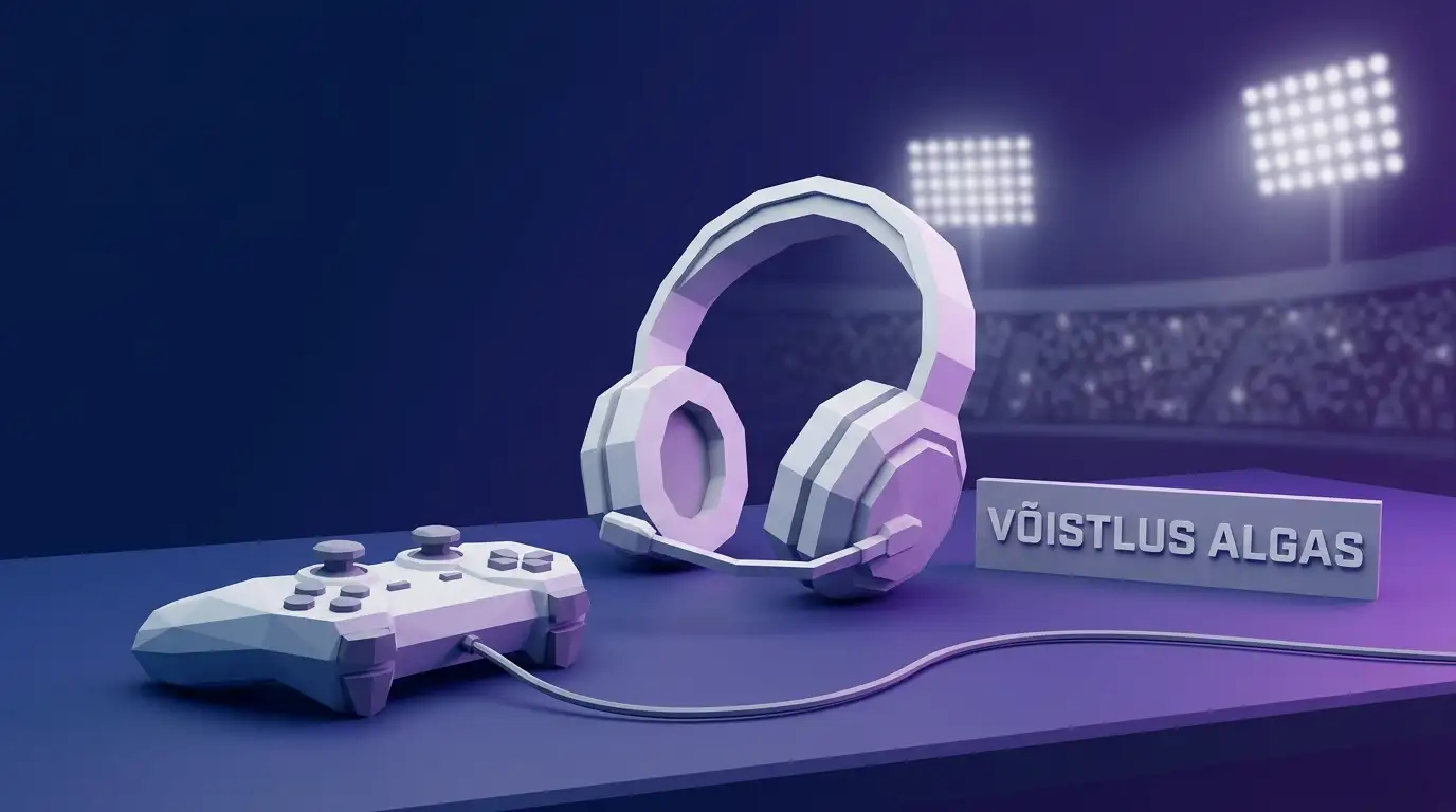 Spordi ja e-spordi kontseptsioon mängukontrolleri ning staadionivalgustusega
