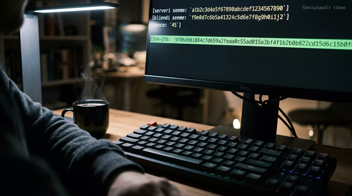 Provably Fair verifitseerimine – analüütik kontrollib SHA-256 räsi terminalis